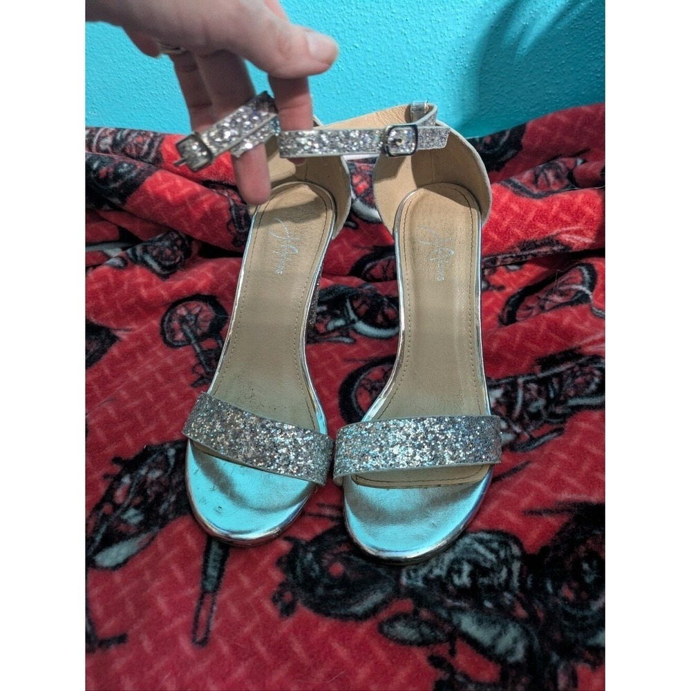 J. Adams Shirley Silver Glitter Ankle Strap Heels Promβ Night Out Womens 6.5